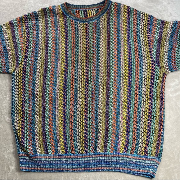 Vintage 90s Mondo Di Marco Colorful Italian Sweater Sz L COOGI Inspired - Picture 2 of 8